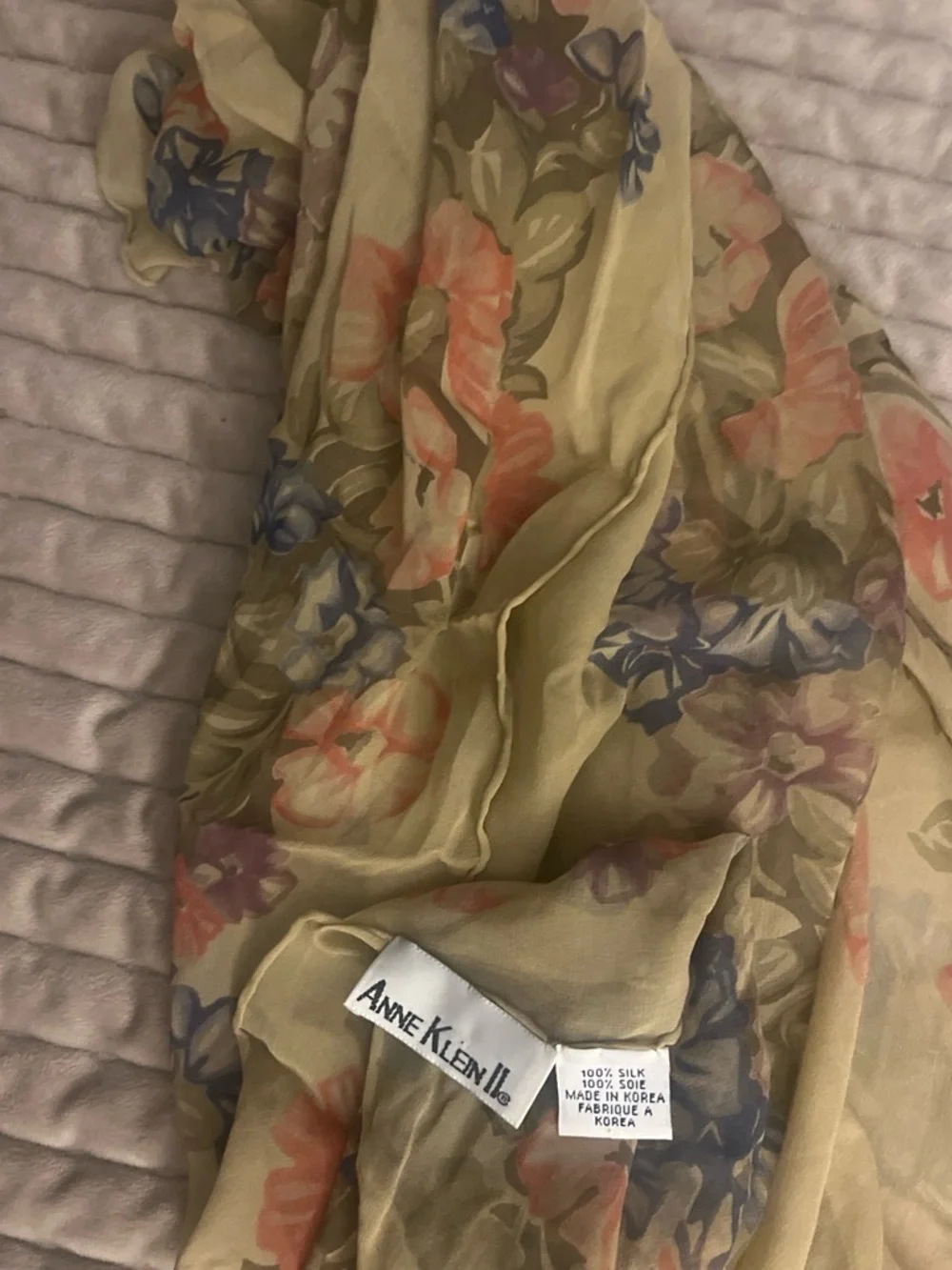 Anne Klein Floral Silk Dress in Tan and Coral Accents